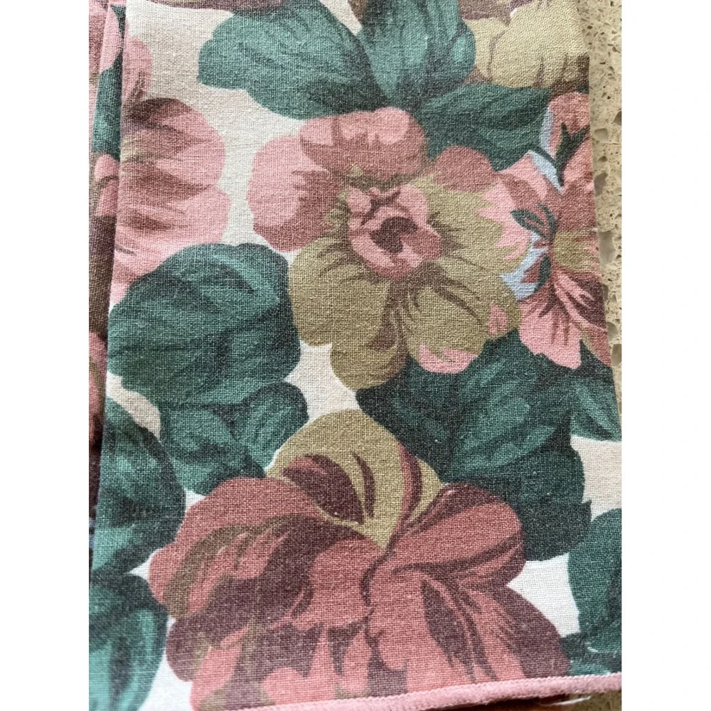 Vintage Floral Cloth Napkins Set of 10 Pink Green Rose Botanical Cottagecore